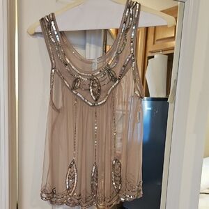 Free People Sequin Embellished Tan Top